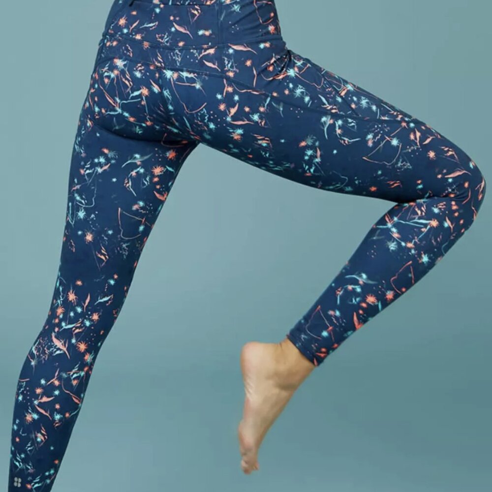 Sweaty Betty Blue Mystical Floral Print Full Length Power Workout Leggings
